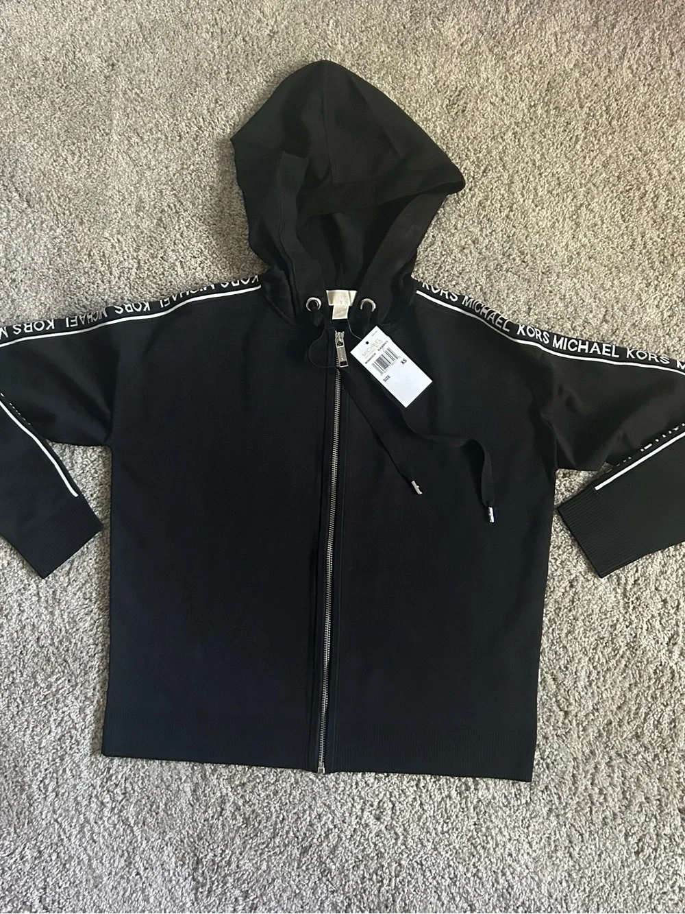 Michael Kors Women's Black/White Logo Full Zip Hooded Hoodie Size XS